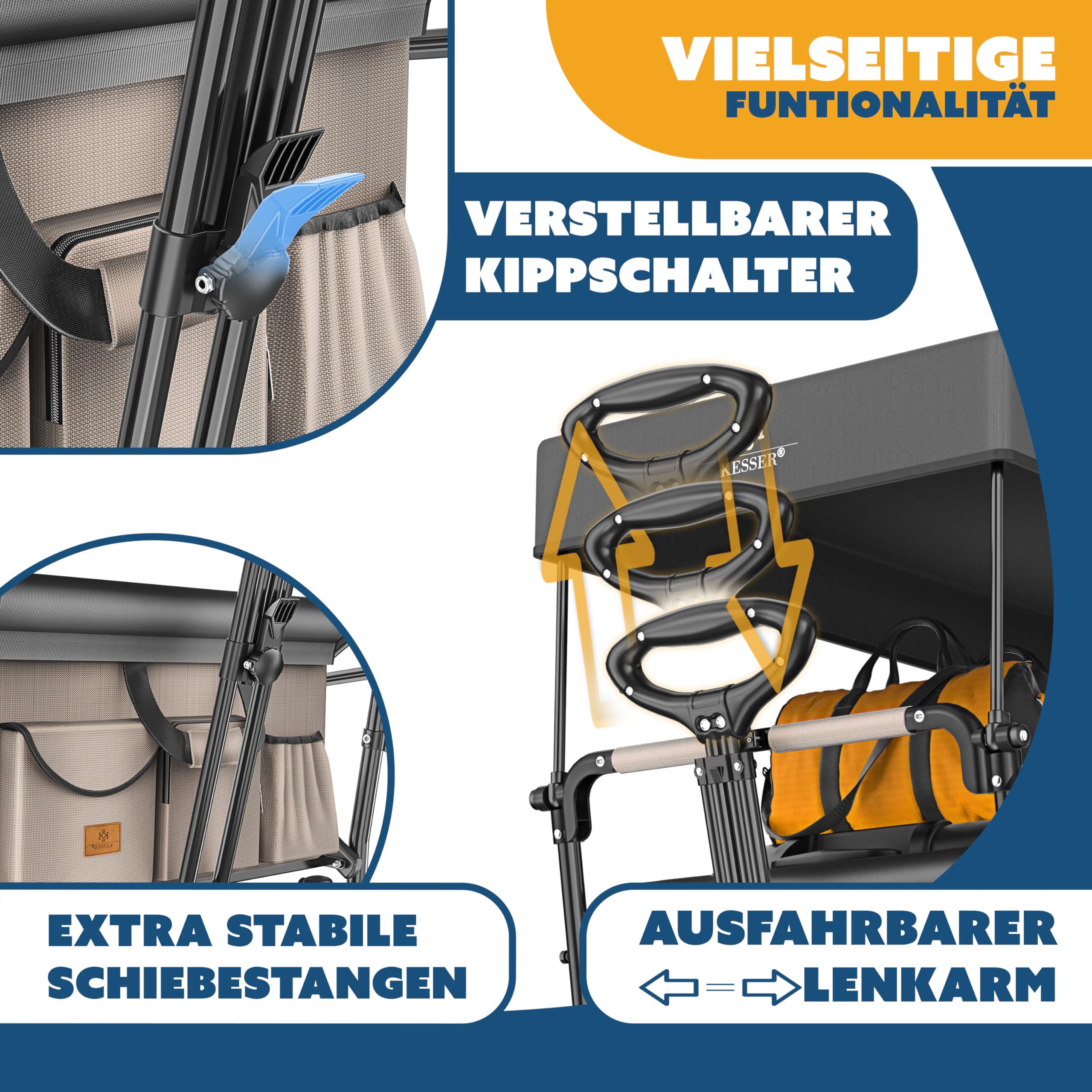 KESSER GTS-9100 - Carrello pieghevole con tetto, portata fino a 150 kg, con ruote in gomma dura e freni di stazionamento anteriore/posteriore, con serratura, copertura, intemperie e protezione da