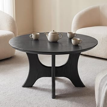 Tribesigns 31.1" Round Coffee Table, Modern Black Wood Center Table