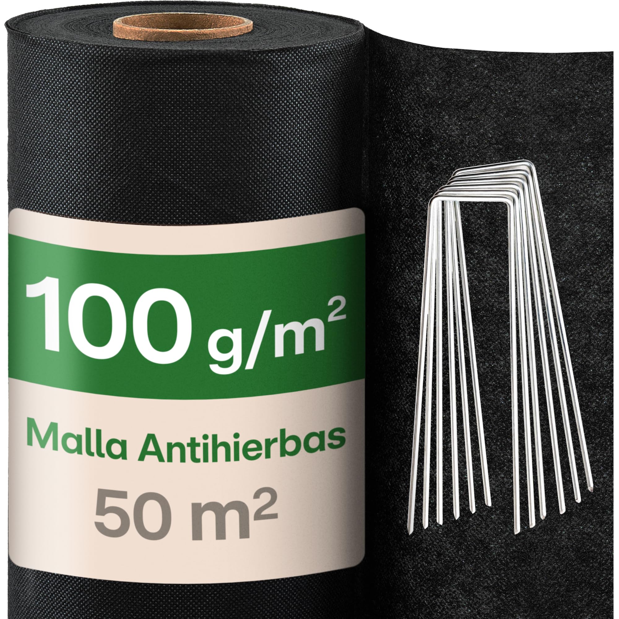 Praknu Malla Antihierbas Huerto - Tela 100g/m2-50m2 en Rollo - con 24 Grapas de Sujeción - Permeable & Resistente - Estable Ante UV - para Jardin - Negro