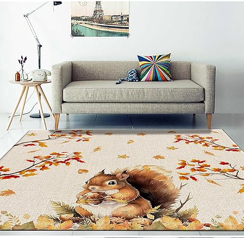 Miniatura 2 de MUOUCTE Alfombras de área de hojas de arce otoñales, 3 x 4 pies, alfombra de ardilla de Acción de Gracias para dormitorio, alfombra impresa que no