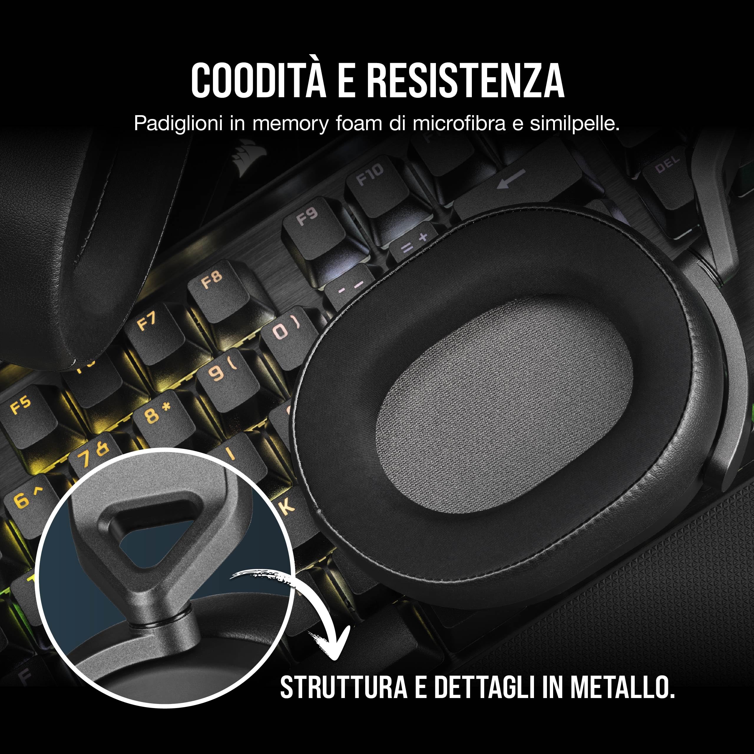 Corsair HS65 Surround Cuffie Gaming Cablate 7.1 Multipiattaforma Carbonio Dolby Surround SonarWorks SoundID iCUE PC Mac PS5 PS4 Xbox Nintendo Switch Mobile