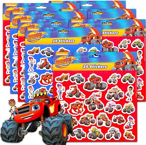 Blaze and The Monster Machines - Paquete de 100 calcomanías Blaze para bolsas de botín y regalos recompensas y más 4 hojas de recuerdos de fiesta