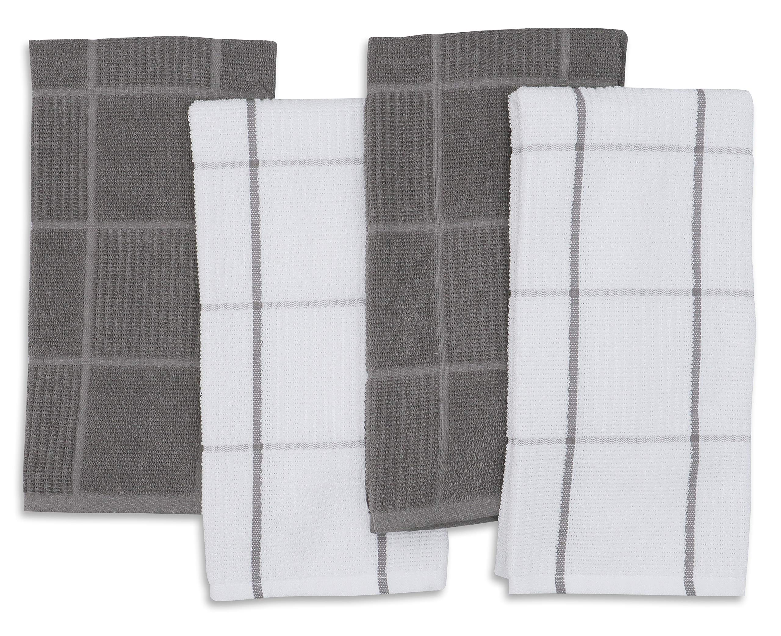 AMOUR INFINI Strofinacci in spugna, set da 4, 40,6 x 66 cm, resistenti, morbidi e assorbenti, 100% cotone, perfetti per uso domestico e commerciale, grigio chiaro