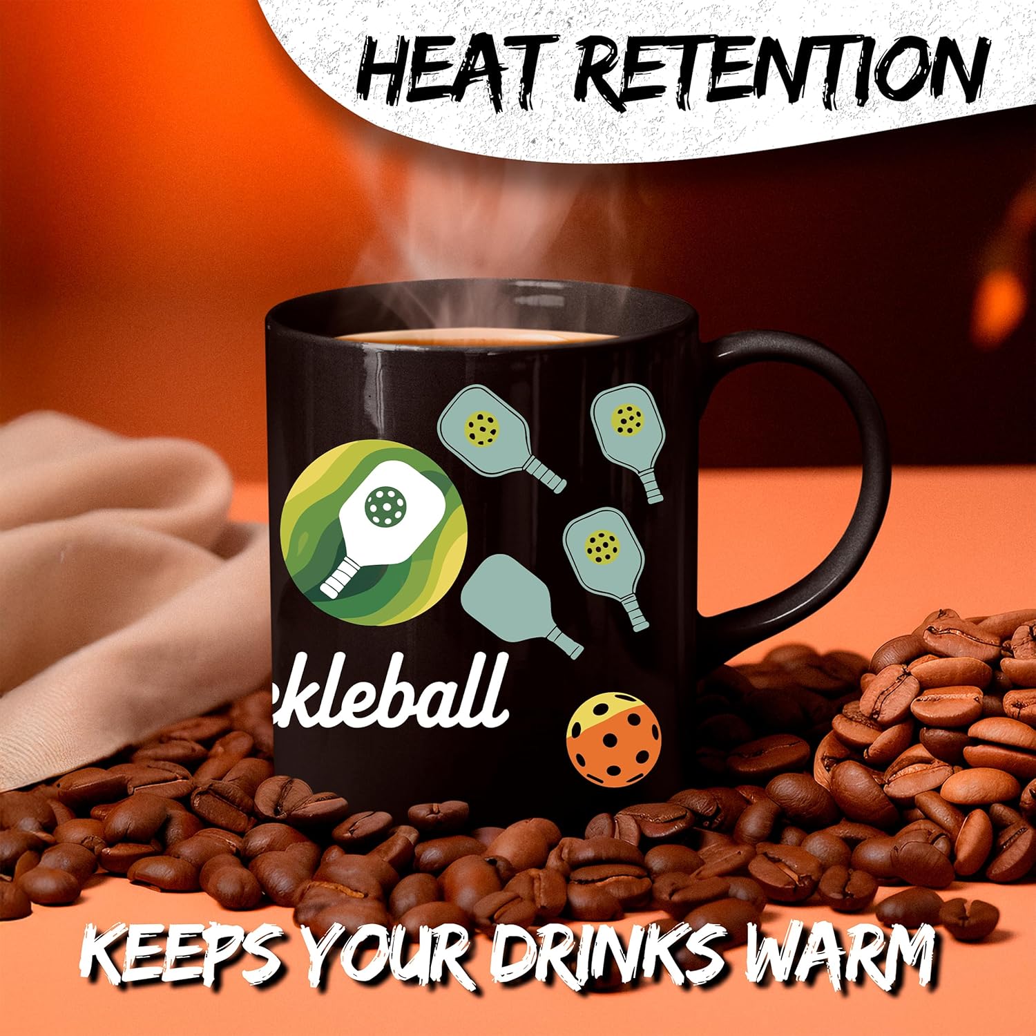 Peace Love Pickleball Ceramic Coffee Mug 11oz Funny Sports Paddle Design - Tea Coffee Mug with Comfortable Grip - Unique Fun Gift Black Cup for Office or Home - Vibrant Long-Lasting Print ID45211 - Image 3