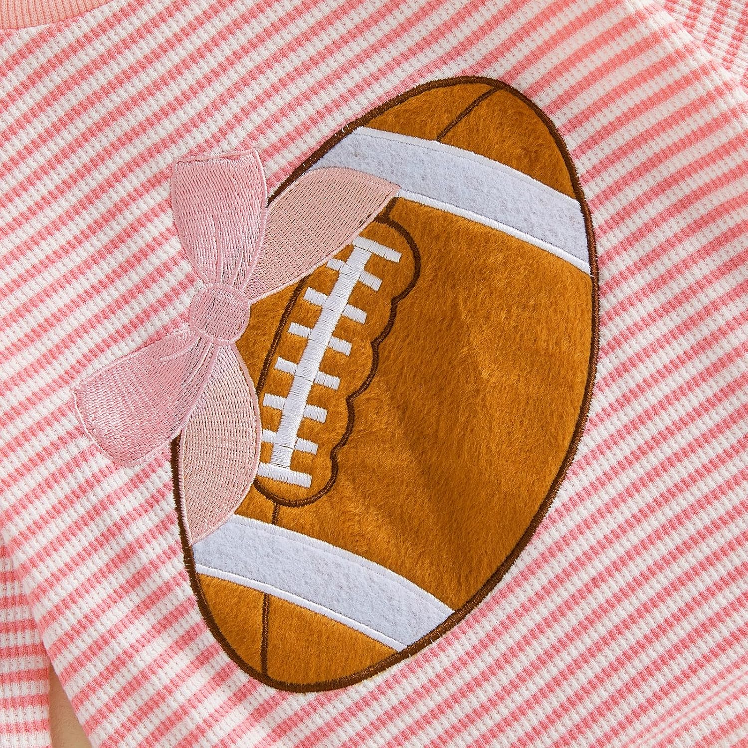 Kavousa Newborn Baby Girl Football Outfit Long Sleeve Bubble Romper with Headband Infant Fall Winter Waffle Clothes