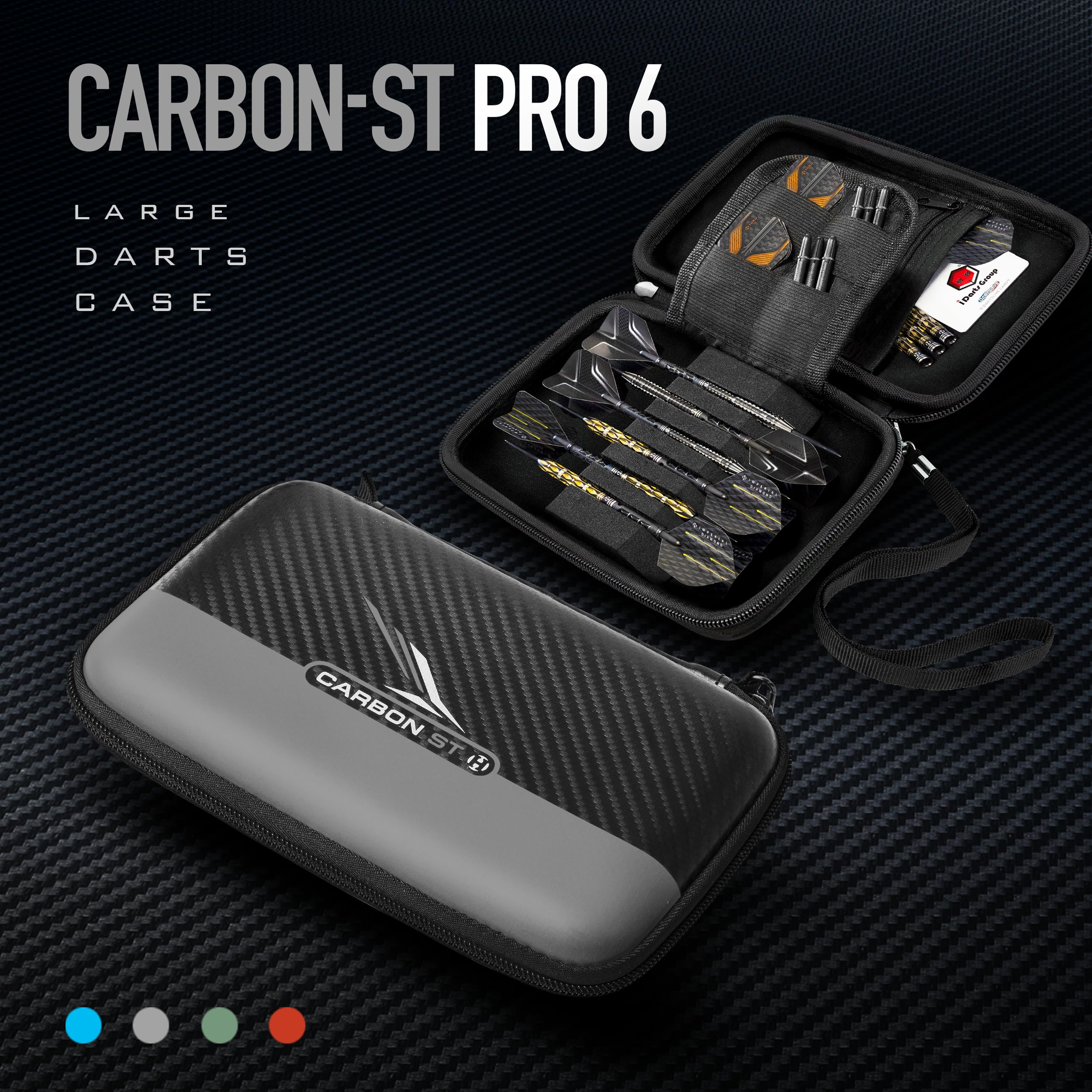 Harrows Carbon ST Pro 6 | Etui na lotki Uchwyt na lotki I Etui na lotki mieści 6 lotek | Materiał ochronny EVA | Profesjonalne akcesoria do lotek I Mieści 6 lotek W pełni zmontowane Czarny Szary