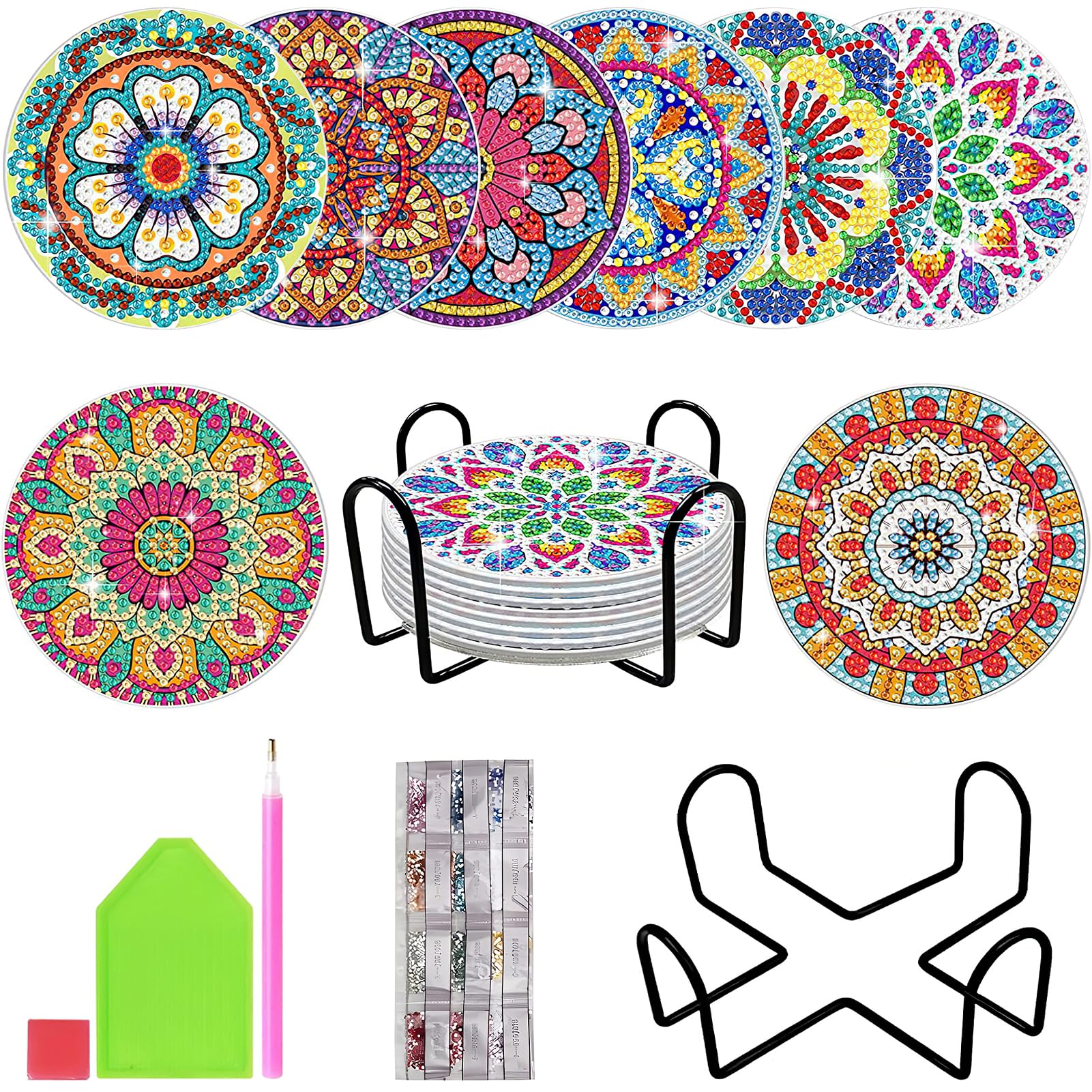SKENGWEL Diamond Painting Untersetzer Set – 8 Stück Mit Halter, Inkl. Zubehör Für Erwachsene & Kinder