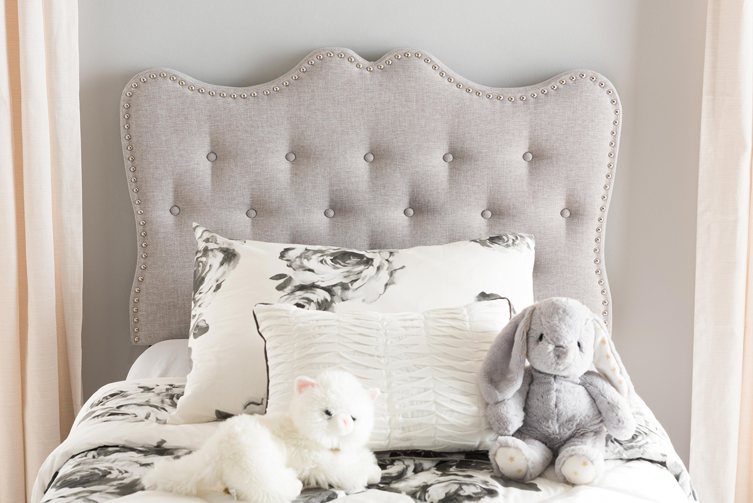 Baxton Studio Allina Modern Twin Headboard - Greyish Beige Fabric Upholstered With Button Tufting