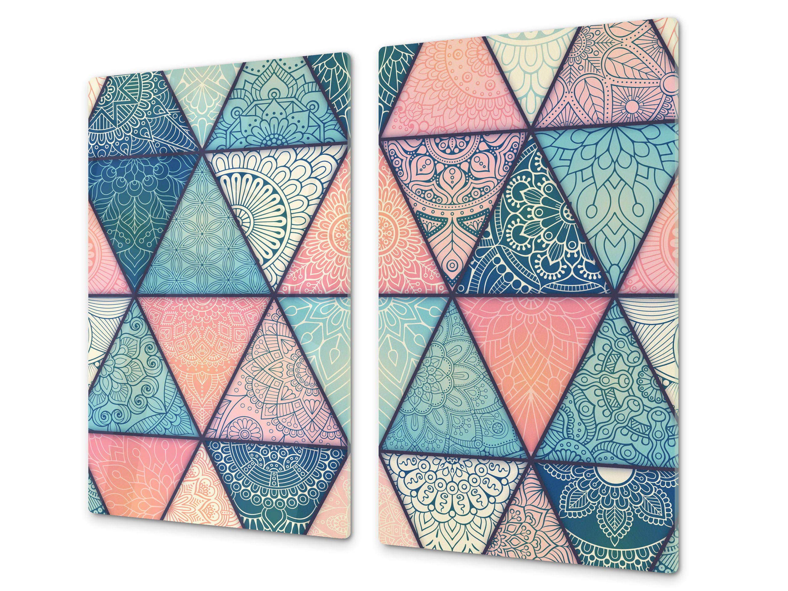 Küchenbrett aus Hartglas und Kochplattenabdeckung SINGLE mit 60 x 52 cm und DOUBLE - zwei Bretter mit 30 x 52 cm D14 Patterns and Mandalas Series: Moroccan 2