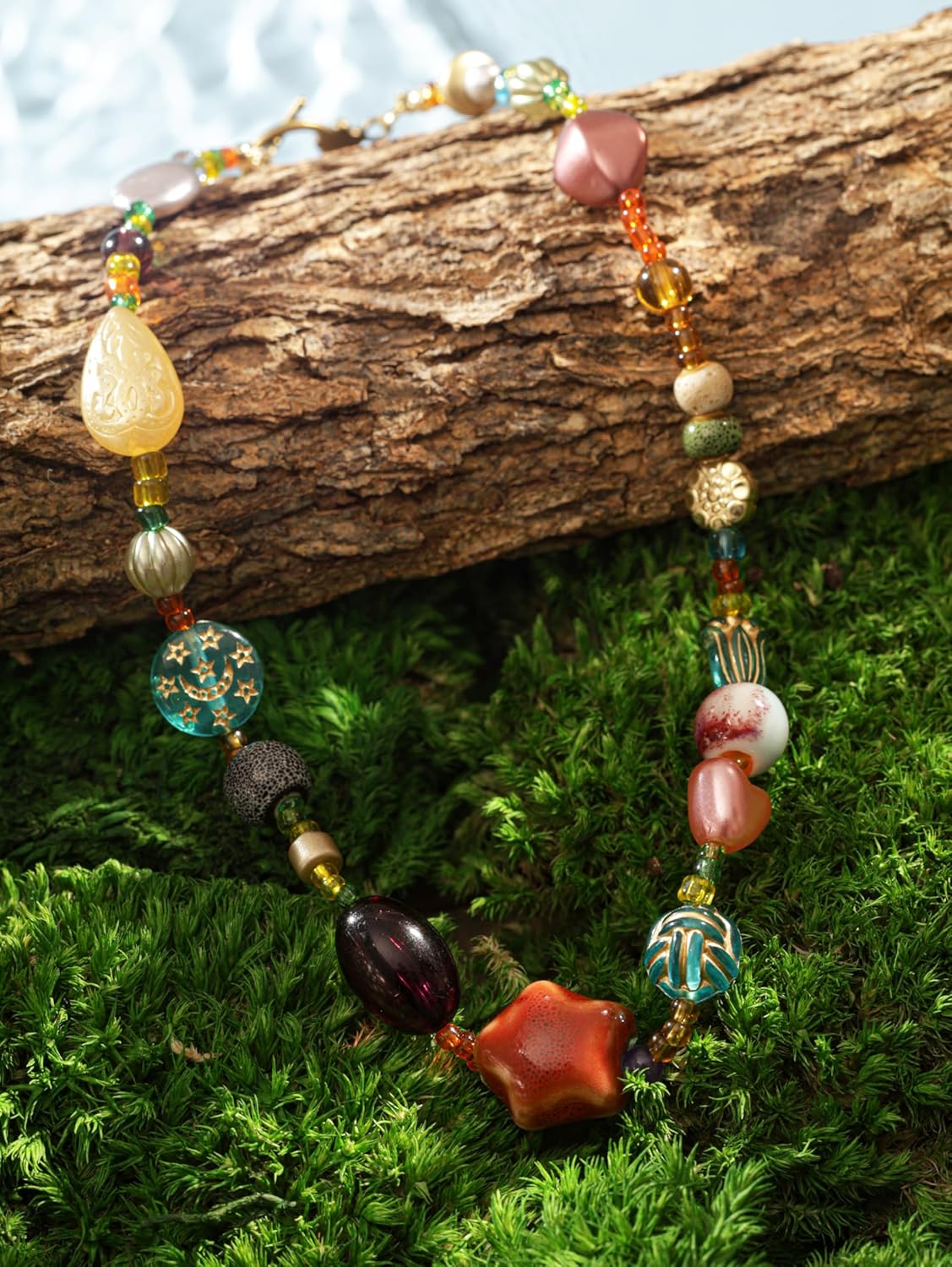 MINACHI Multi Color Beads Necklace, Natural Stone, Pattern Beads, Bohemian Style, Gift Jewelry for Women - Image 5