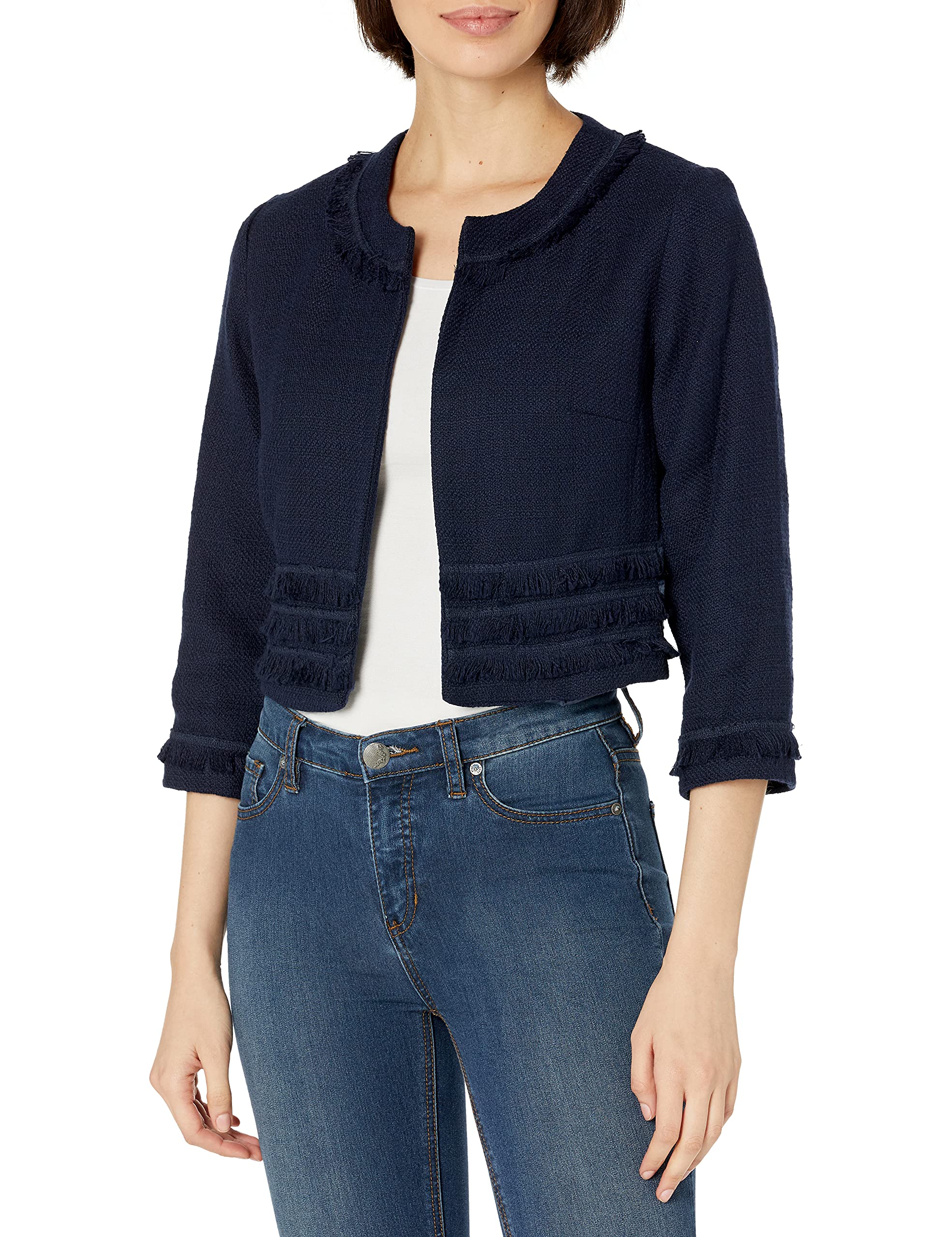 Karl Lagerfeld Paris Womens Tweed Open Front Jacket