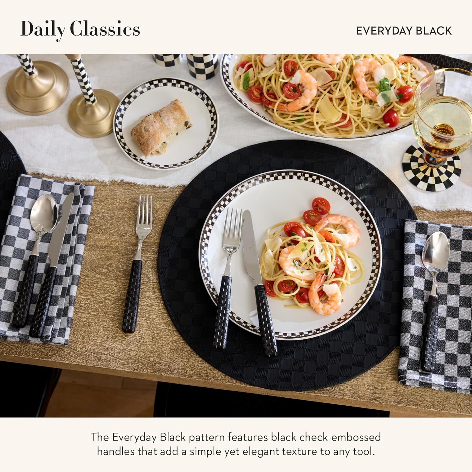 MACKENZIE-CHILDS 5-Piece Everyday Place Setting, Dishwasher-Safe Flatware Set, Black