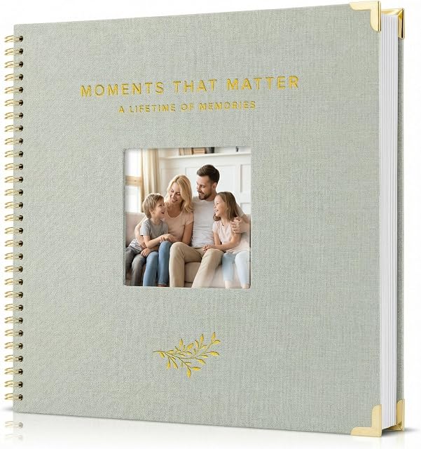 Elegant Scrap Book with Linen Cover and Gold Accents - Beautiful Photo Book & Memory Album for Preserving Cherished Photos - Lovely Gift