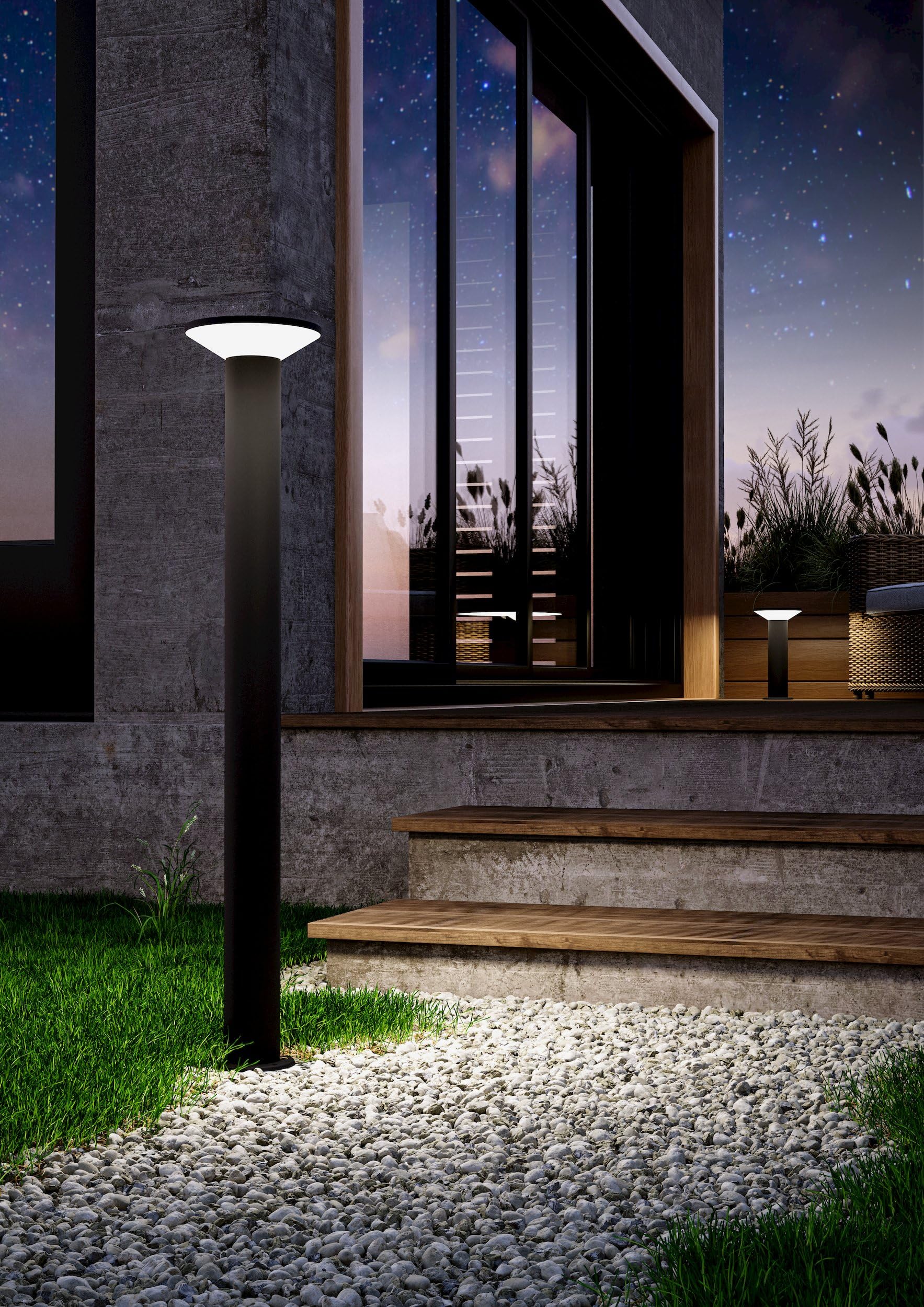Eglo Lampada da terra a LED per esterni Rigosa, illuminazione esterna per giardino e terrazza, in metallo nero e plastica bianca, luce bianca calda, IP44