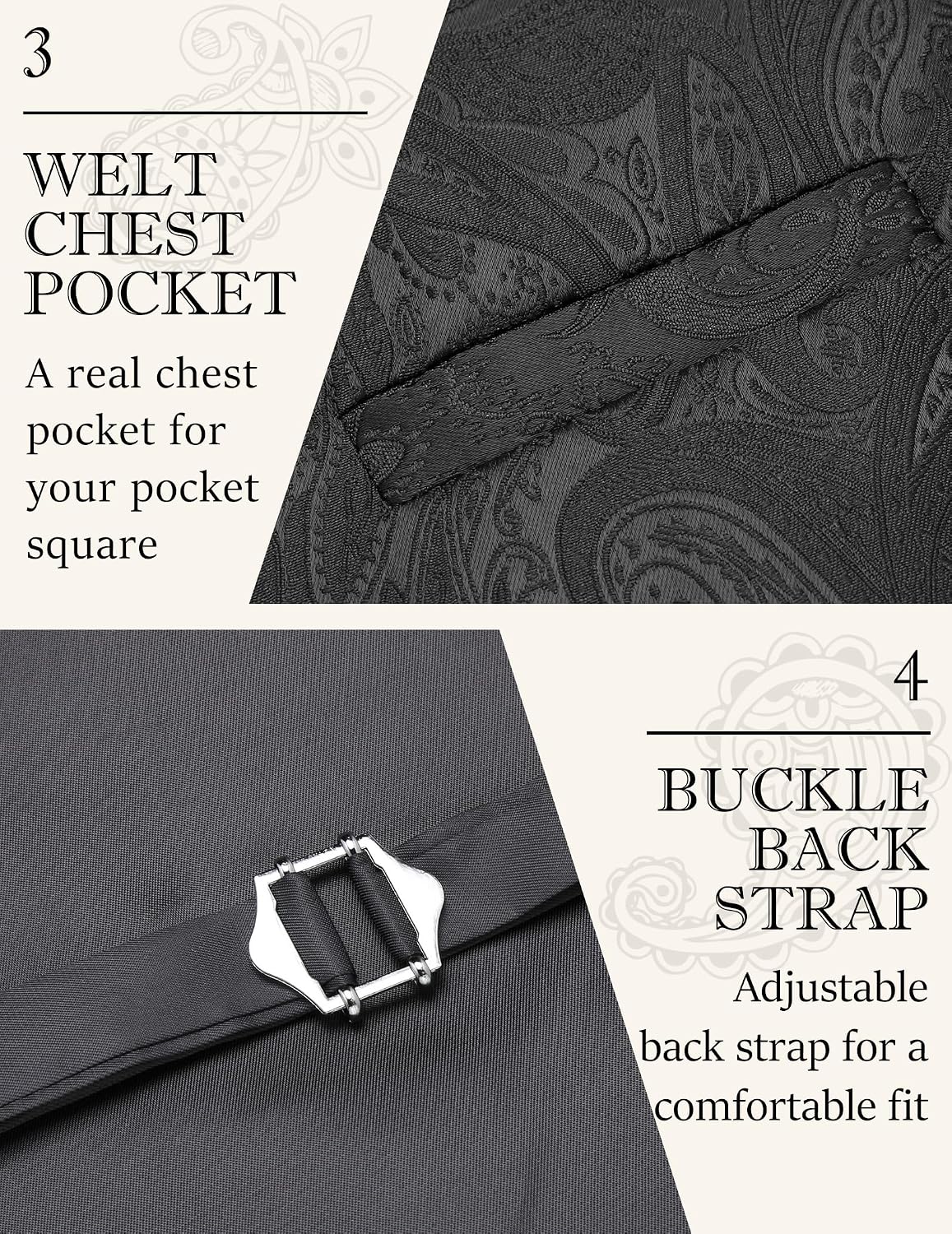 COOFANDY Men's Suit Vest Tie Set 3PC Paisley Jacquard Waistcoat and Necktie Pocket Square for Holiday Party Wedding