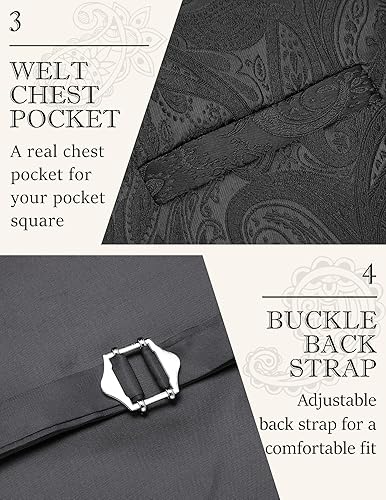 Miniatura 4 de COOFANDY Conjunto de chaleco de Navidad para hombre, 3 piezas, chaleco jacquard de cachemira y corbata cuadrada de bolsillo para fiesta