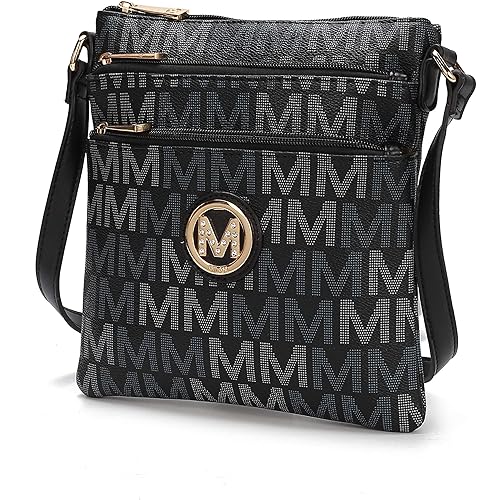 MKF Crossbody Bag for Women – PU Leather Triple Zip Messenger Handbag – Crossover Purse Pocketbook, Shoulder Strap Black