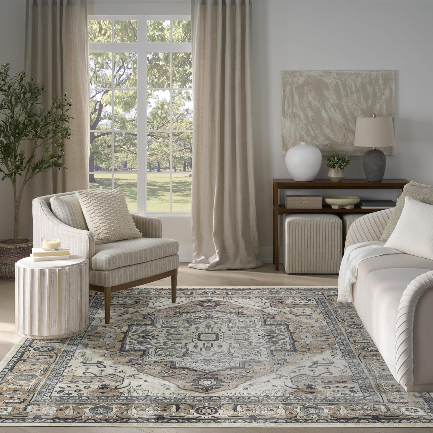Nourison Home Concerto Ivory Taupe 7'10" x 9'10" Area Rug - Easy Clean, Non Shedding, Bed Room, Living Room, Dining Room, Kitchen (8' x 10')