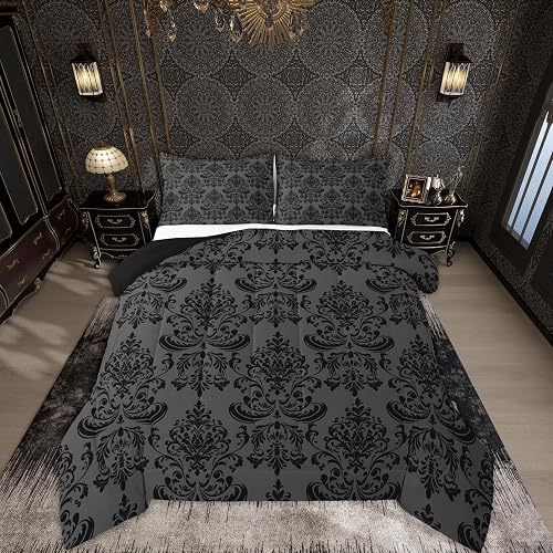 jejeloiu Vintage Damask Bedding Set for Boys Girls Comforter Set Full Size