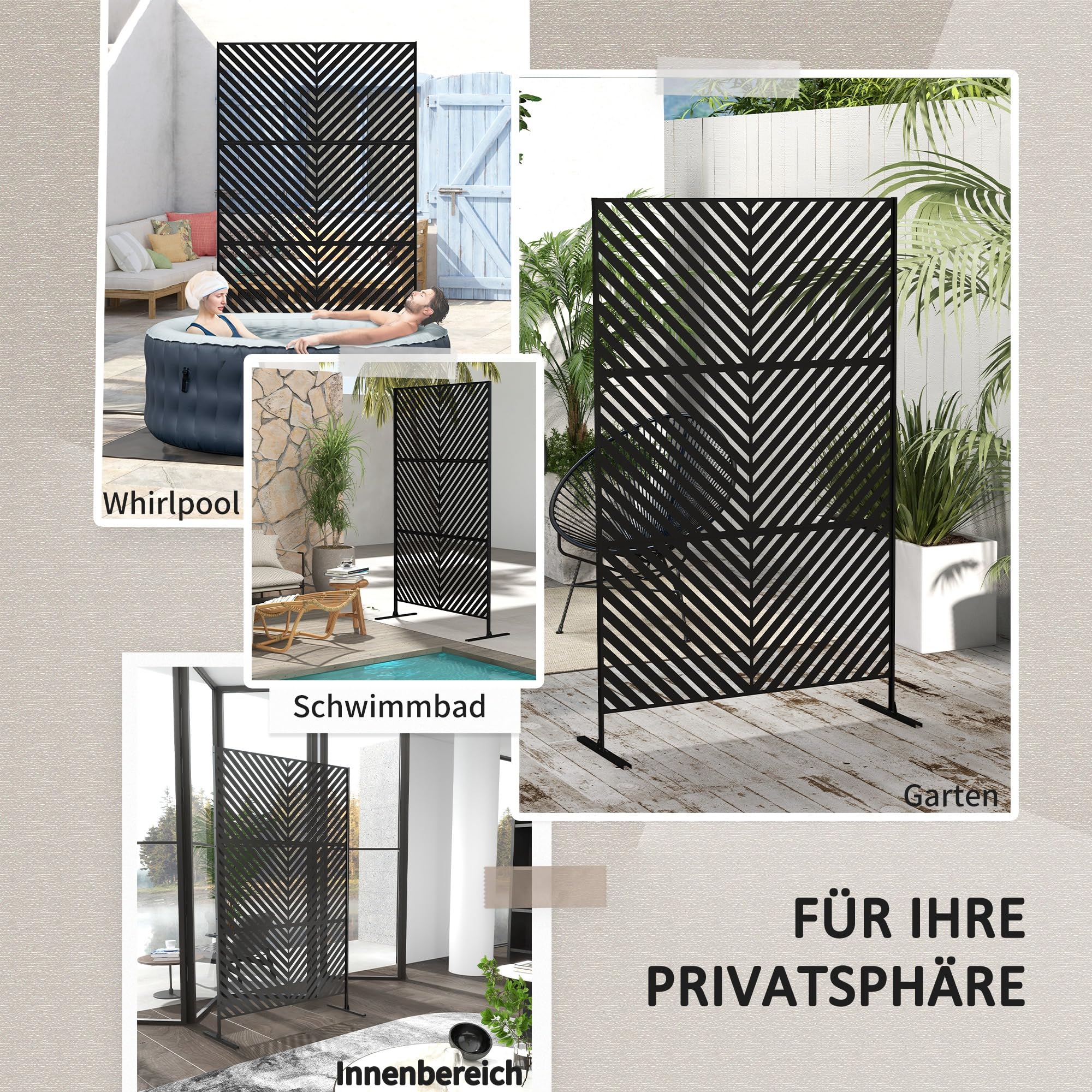 Outsunny Gartensichtschutz mit Ständer Raumteiler 122 x 198 cm Schwarz