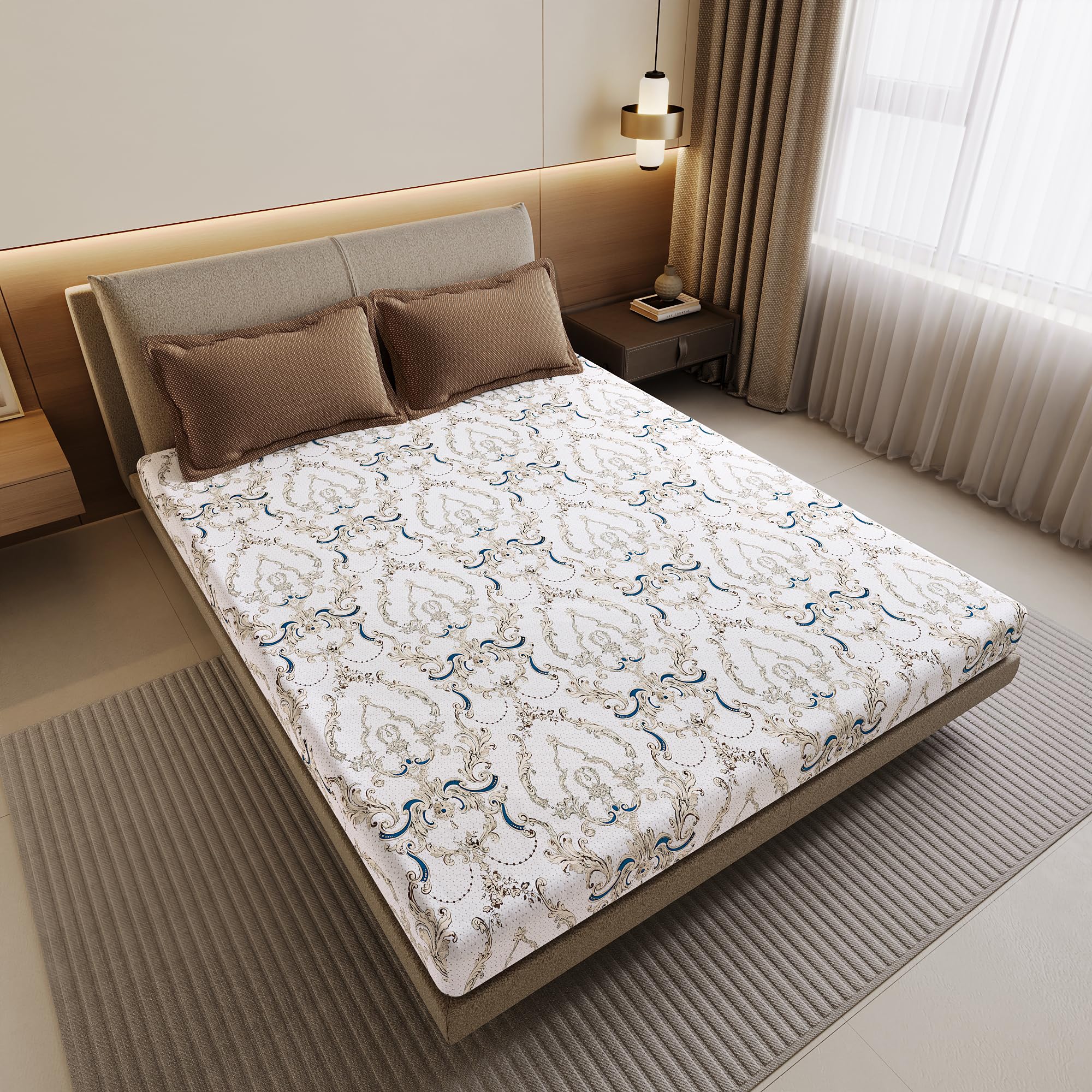 Divine Casa Double Size Bedsheet for Double Bed, 144 TC Pure Cotton Queen Size with 2 Pillow Covers | 222 by 254 cm | Floral | Ivory Gold-image-11