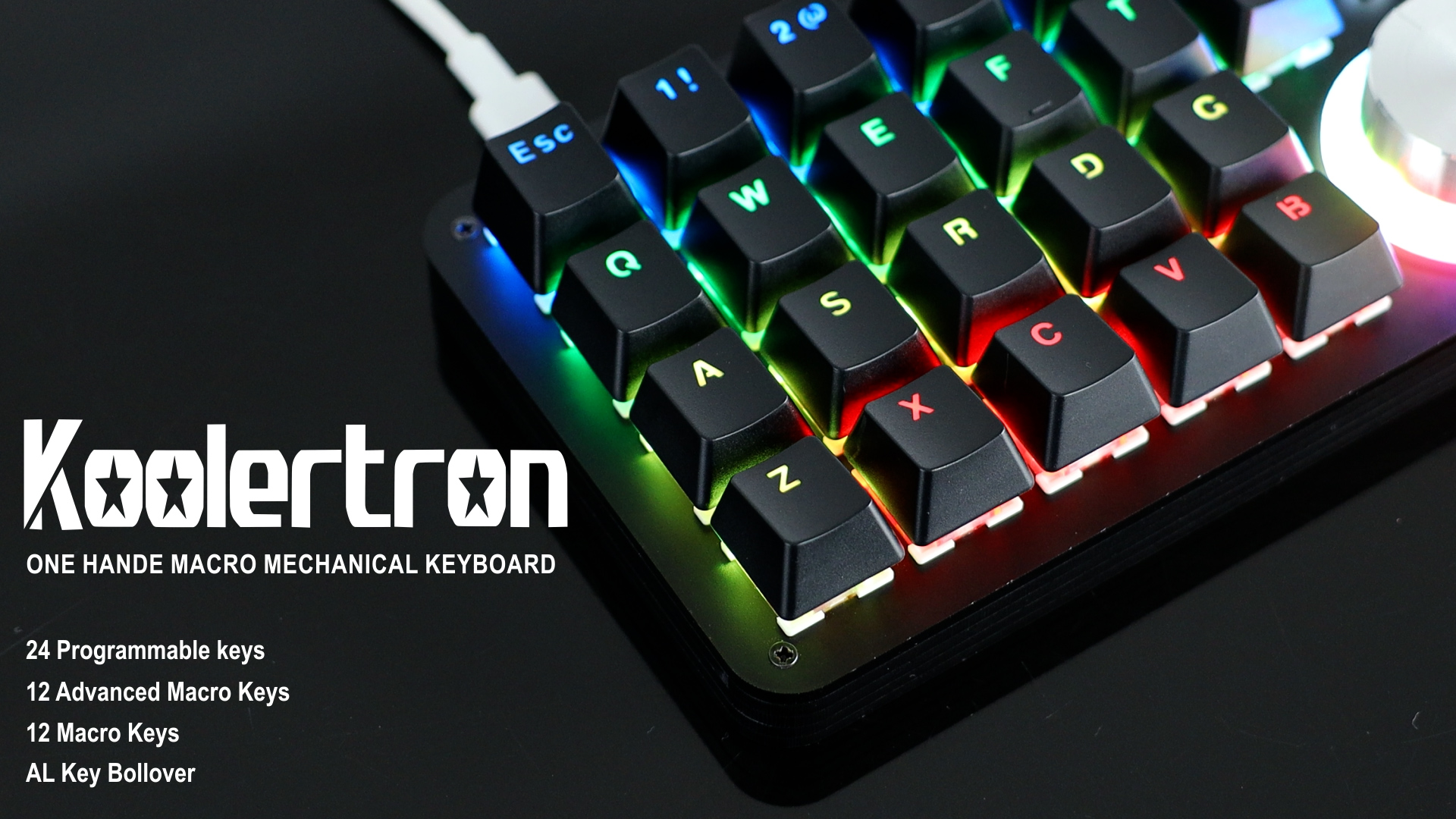 Koolertron 24 Keys Programmable Keyboard，One Handed Macro