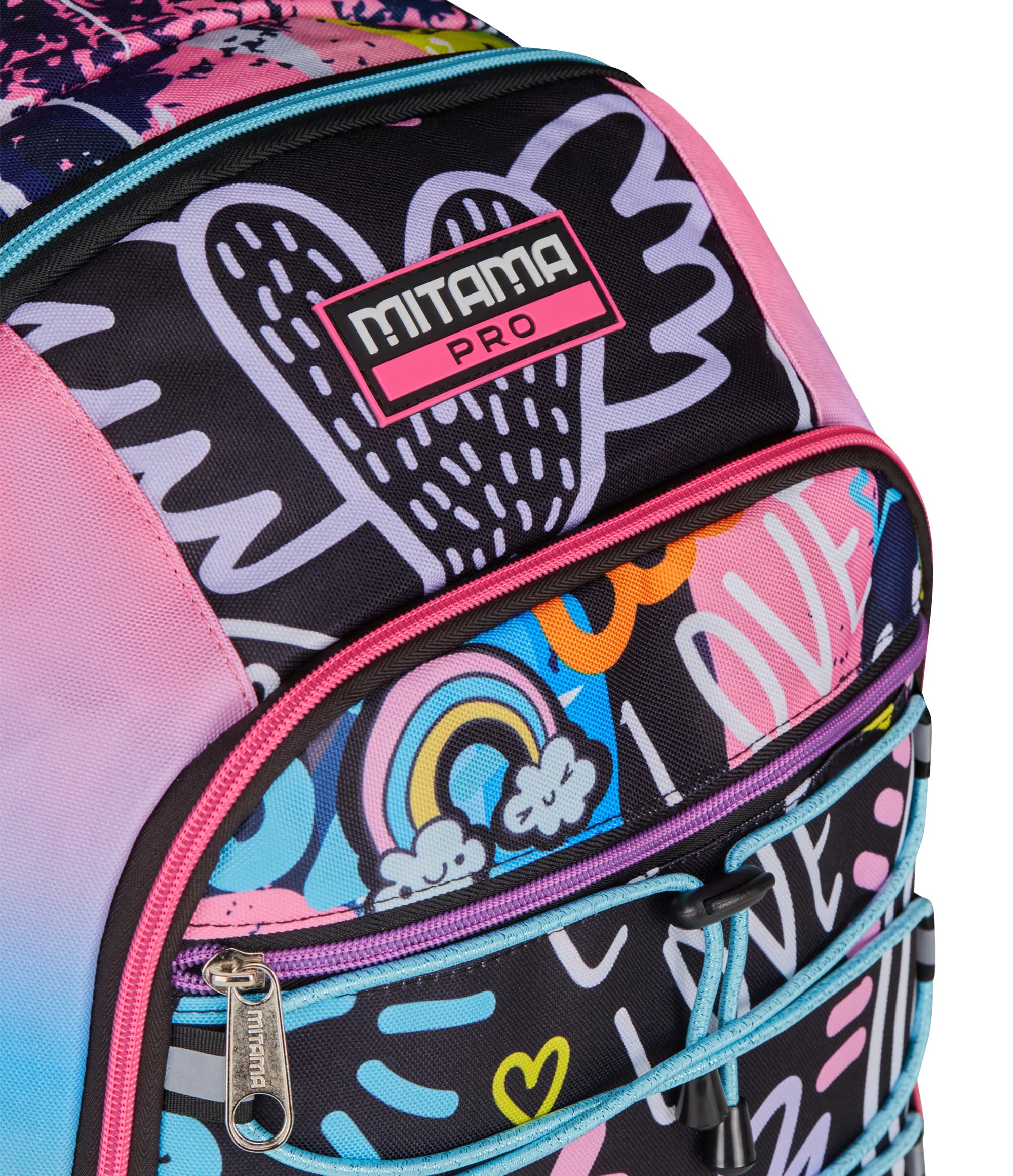 Mitama Zaino Scuola, X Plus LOVETBEAT, Triplo Scomparto, Rosa, Tasche Porta Borraccia,Schienale con fondo integrato, Spallacci Imbottiti, Zaino Scuola Media, Ragazza