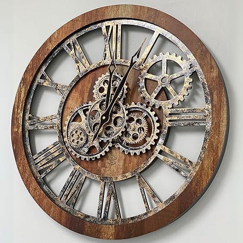 Vista 39 de ImprovingLife The Gears Clock The Original Real Moving Gear Reloj de pared vintage industrial de gran tamaño rústico de gran