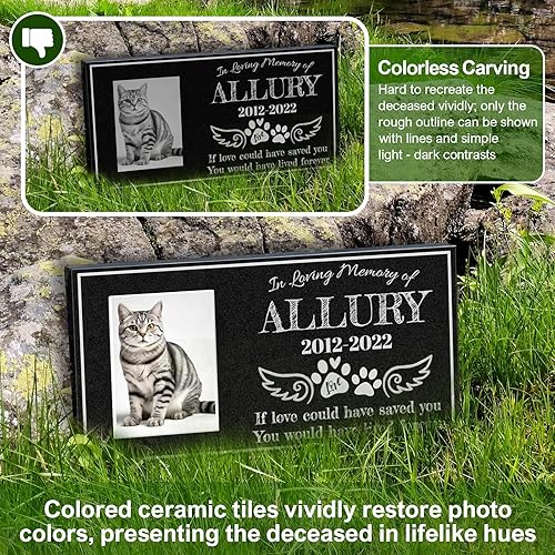 Miniatura 3 de Lápidas personalizadas para mascotas para gatos, piedra conmemorativa de jardín de granito negro, marcadores de tumbas de mascotas de 12 x 6