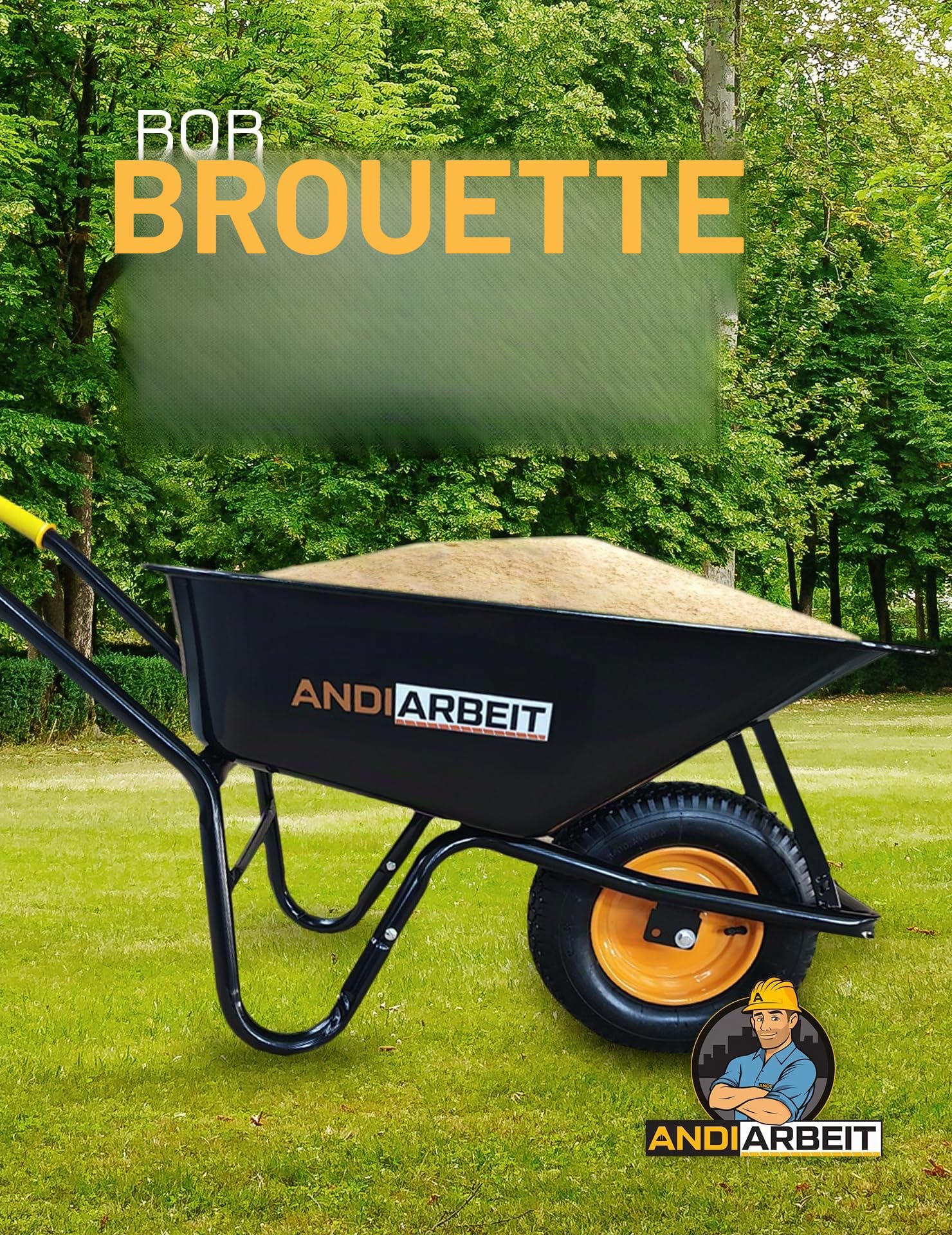 Bob Brouette 100 l – Bac en tôle robuste, pneus à air, capacité de charge de 220 kg, poignées ergonomiques pour un maintien optimal – Idéal pour les travaux de plein air lourds (noir)