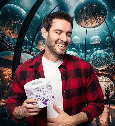 Miniatura 6 de Printed TP Papel higiénico de baño de 2 capas con patrón espacial, rollo de papel higiénico morado novedoso, divertido papel higiénico para