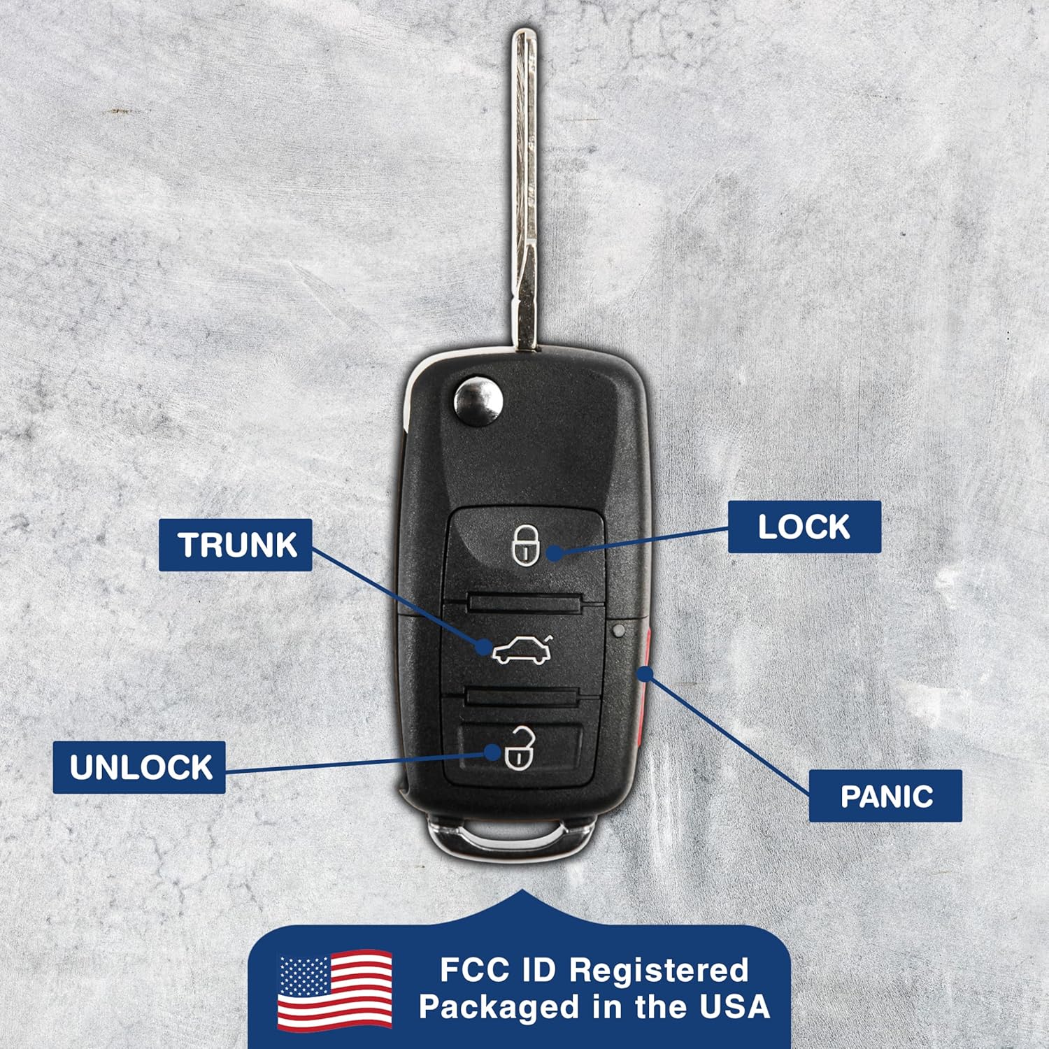 KeylessOption Keyless Entry Remote Control Car Flip Key Fob Replacement for HLO1J0959753AM, HLO1J0959753DC (Pack of 2)