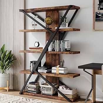 A*0様 industrial shelf 5段 ビンテージ ブラウンIPR80 5 Tier Bookcase Home Office Open Bookshelf, Vintage