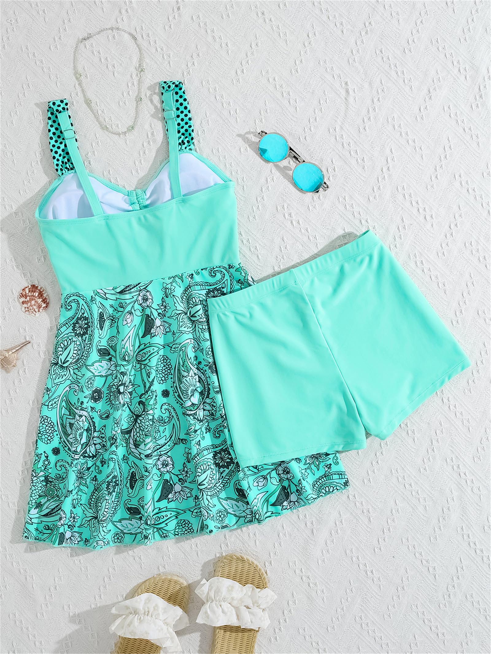 Damen Zweiteilig Badeanzug Push up Bademoden Bauchweg Tankini Set High Waist Beachwear Hotpants Badeanzug mit Zwei Trägern