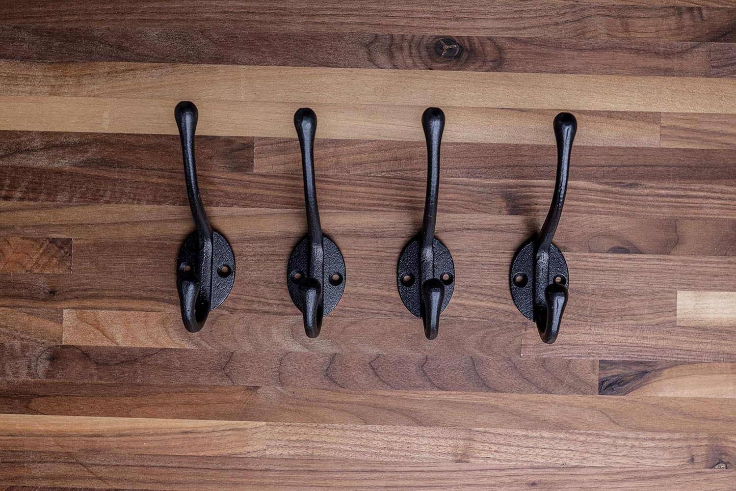 Craftsman Road Vintage Cast Iron Wall Hooks (Black Texture Finish, Set of 4) - Rustic, Farmhouse Coat Hooks | Great for Coats, Bags, Towels, Hats | Classic Slender