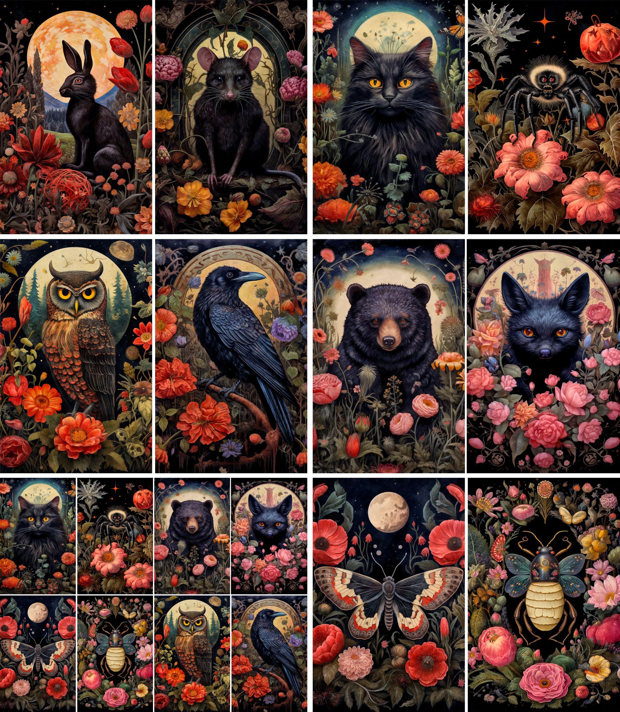Dark Floral Animals Rice Paper, 20 x 26,6cm (6pc) - 6 Designs for Scrapbooking Cards Crafts, Decoupage by CRAFT KREATIVELY