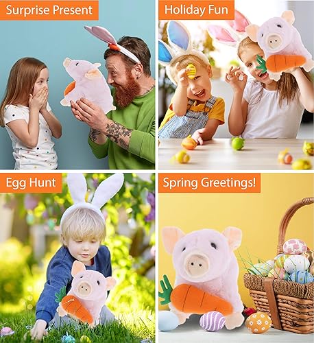 Miniatura 4 de DolliBu Happy Easter - Cerdito de peluche súper suave con zanahoria, lindos animales de peluche con zanahoria, regalo sorpresa perfecto para las