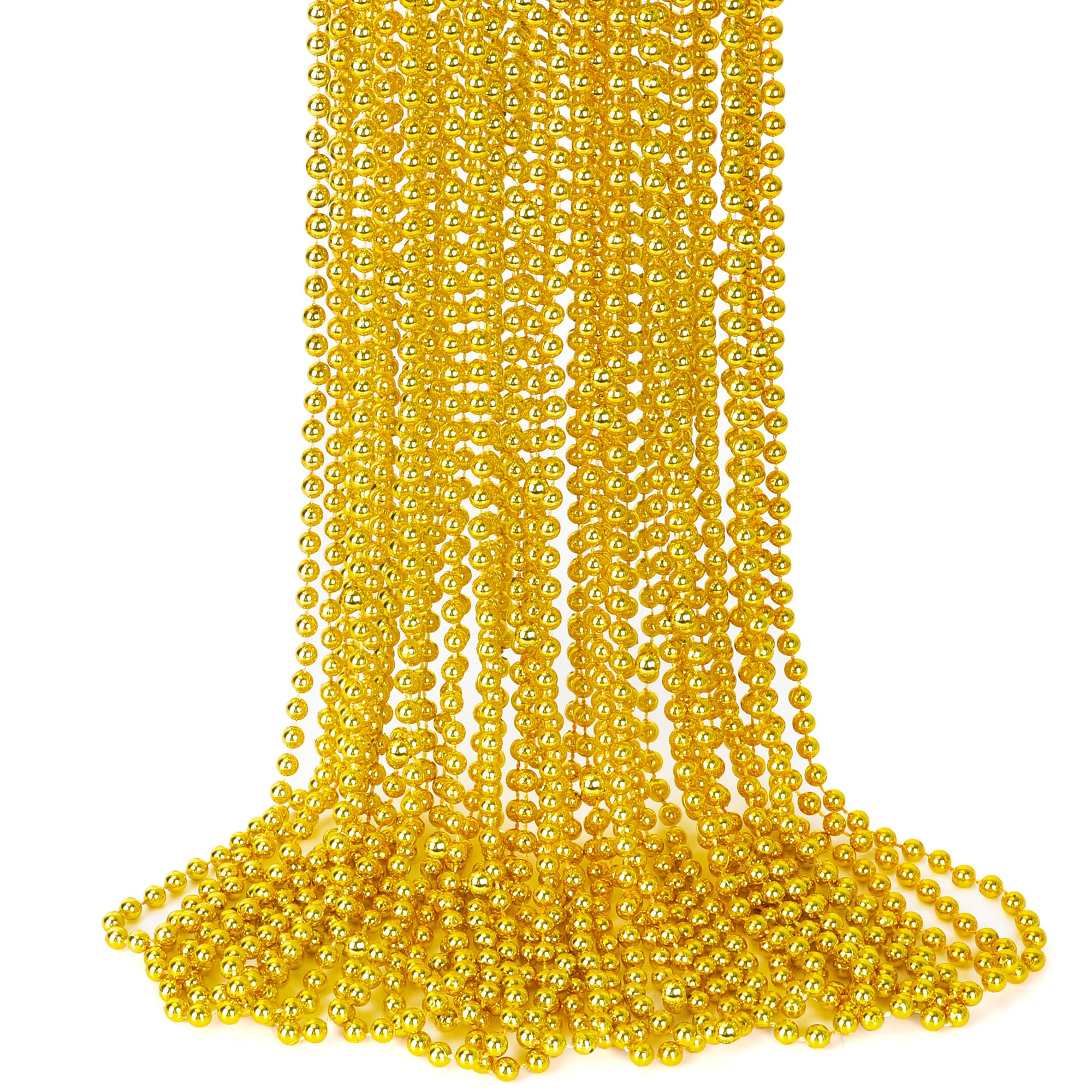 15PCS Mardi Gras Beads, Gold Bead Necklaces Accessories Stuff, 33" Mardi Gras St Patricks Day Necklace Costume, Festival Parade Throw Wedding Birthday