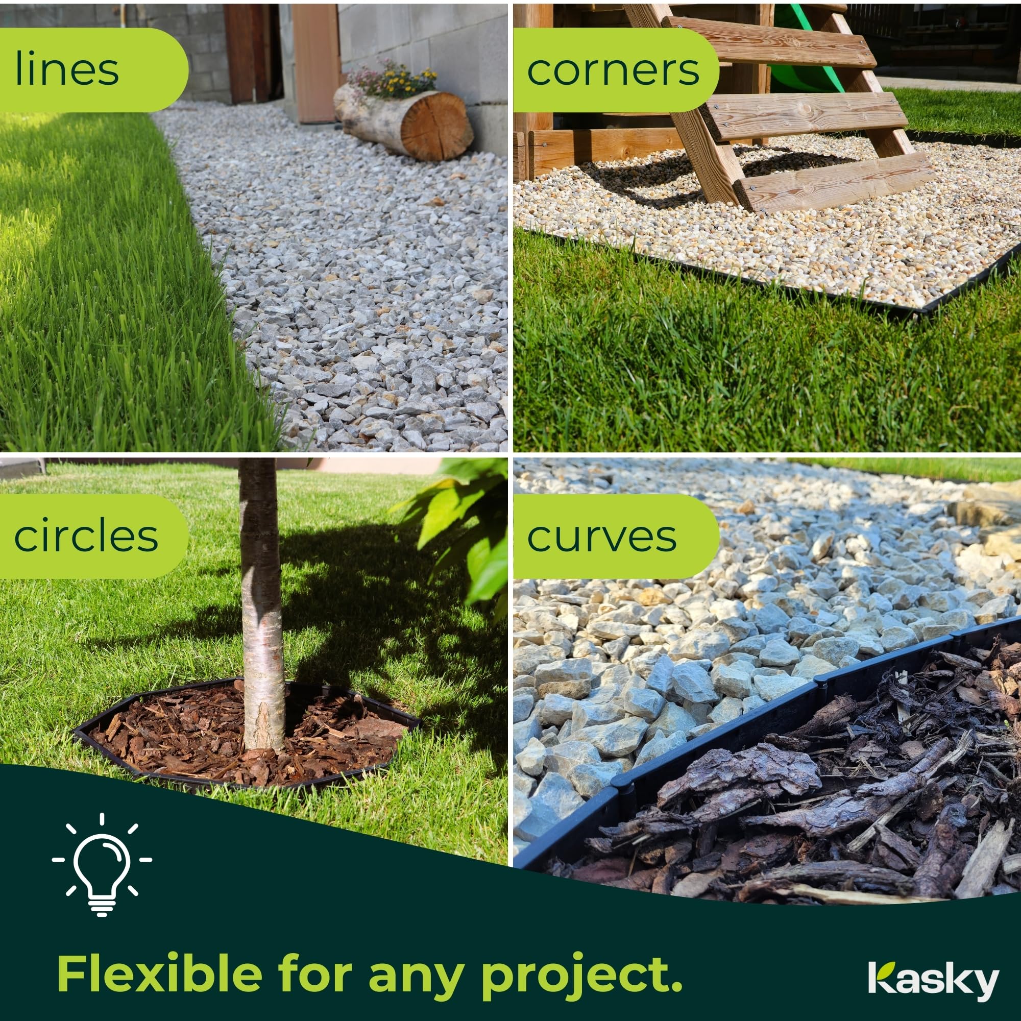 Easy to Install Lawn Edging Border - Simply Hammer into Place, No Trenches to Dig - Durable & Flexible Garden Edging - Invisible Grass & Path Edge from Recycled Plastic - 10.7 m / 35 ft Long — view 3