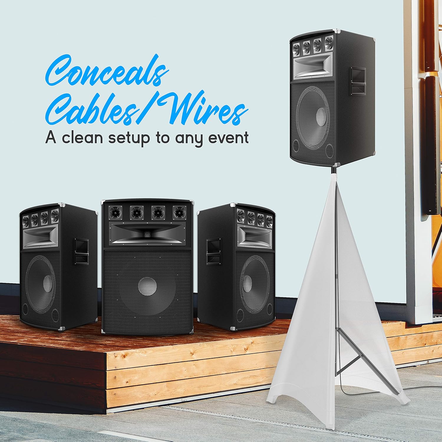 Universal Tripod Scrim-Double Sided DJ Speaker/Light Skirt Cover w/Velcro Straps, Bag, Made from Stretchable Lycra Spandex, Fit Stands Up to 75” x 43