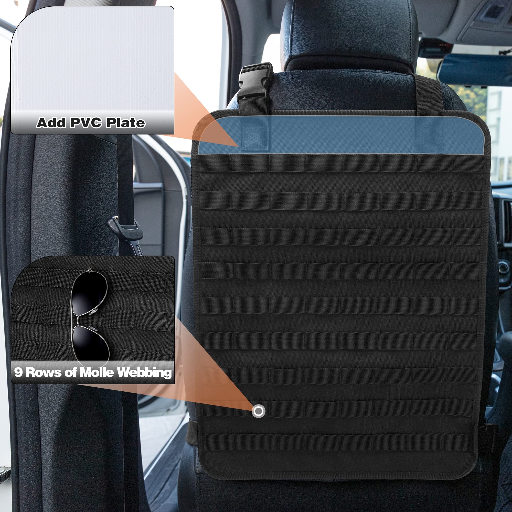 HODRANT Paquete de 6 organizadores tácticos para respaldo de asiento de coche, bolsa de almacenamiento universal para panel de vehículo con 6 bolsas Molle desmontables para camión, camioneta, SUV,