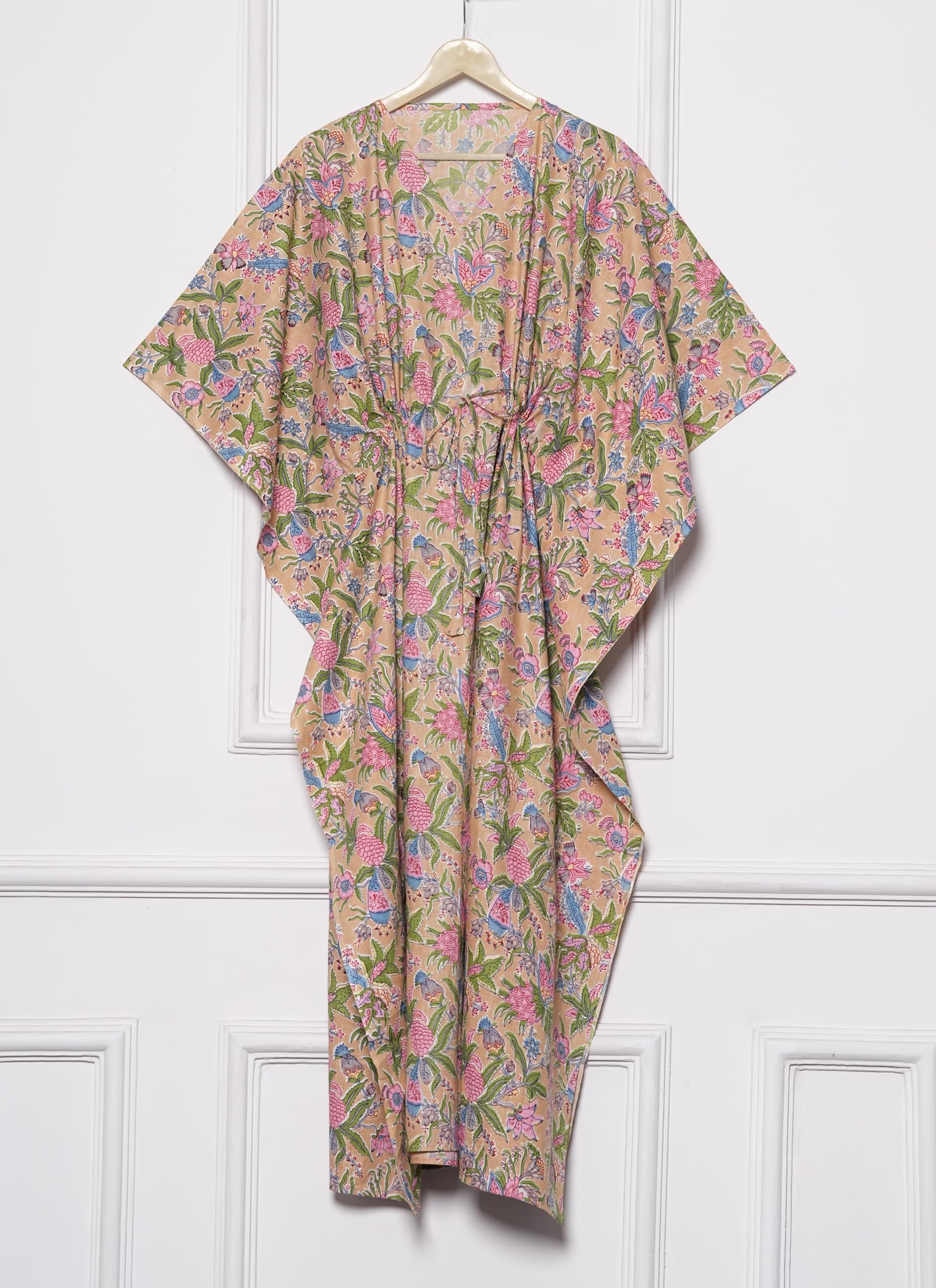 INDACORIFY Robe Caftan en Coton Longue Tenue décontractée à Fleurs Bloc imprimé Caftan Maxi Robe Tunique d'été en Coton pour être Maman