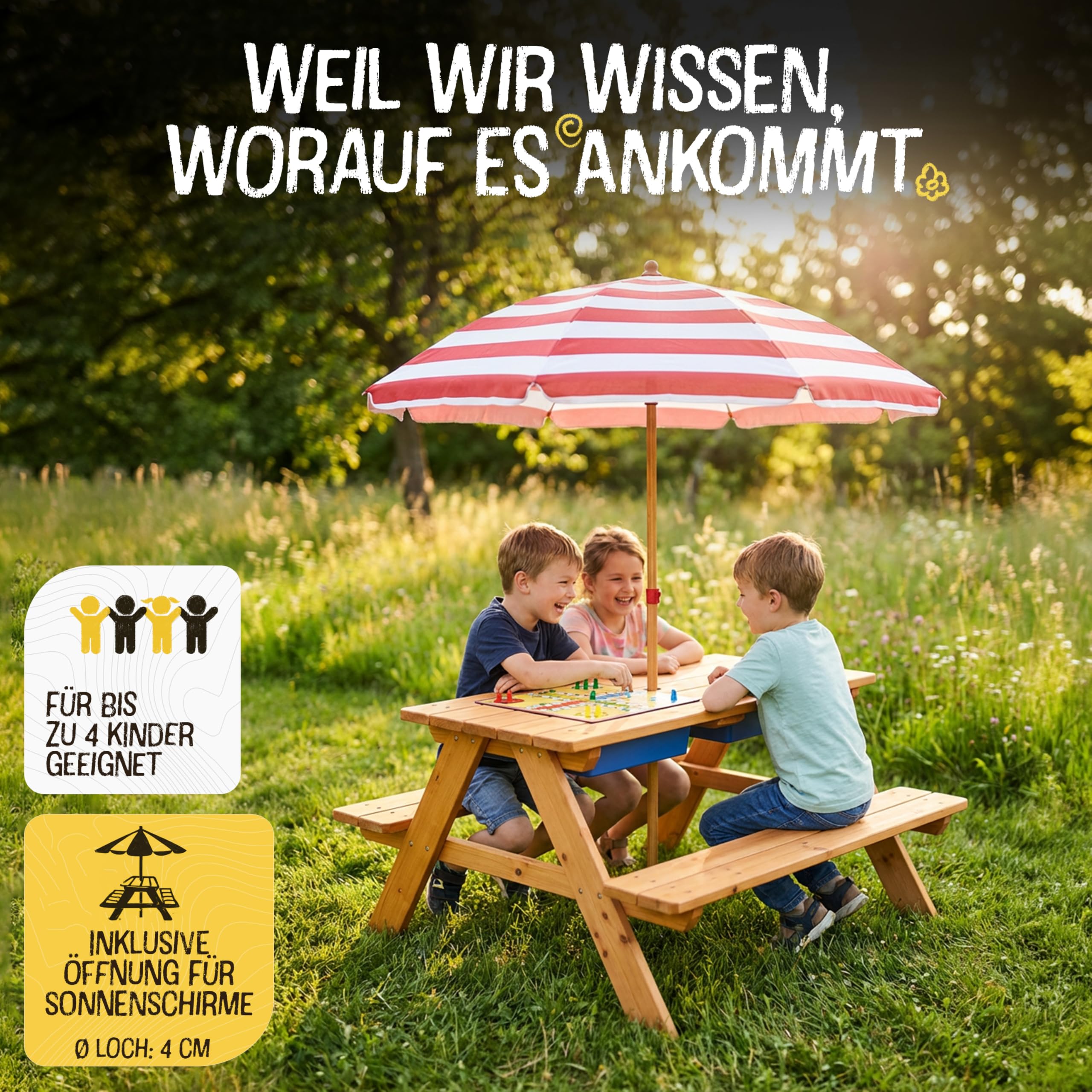 FRIEDO 2in1 Kindersitzgruppe Matschtisch lackiertem Holz Matschküche Wasserspieltisch Garten Kinder Gartenmöbel Outdoor Indoor