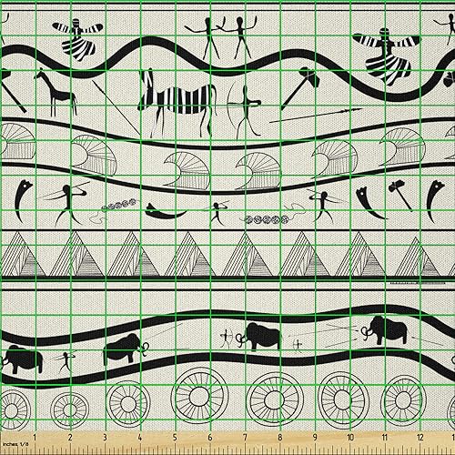 Miniatura 2 de Lunarable Tela africana de The Yard, Doodle Style Composición de pinturas rupestres Caza Cuento Folklore, tela de microfibra para artes y