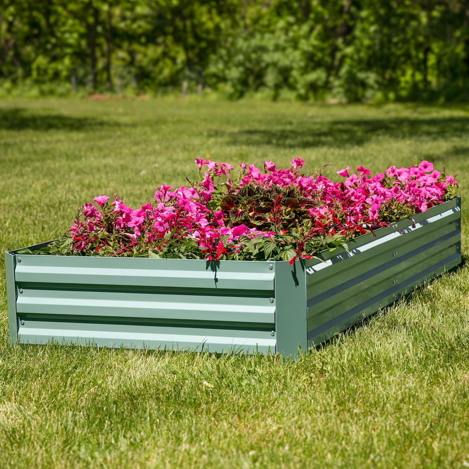 Sunnydaze Galvanized Steel Rectangular Raised Garden Bed - for Flowers, Plants, and Vegetables - Green - 3 x 6 ft