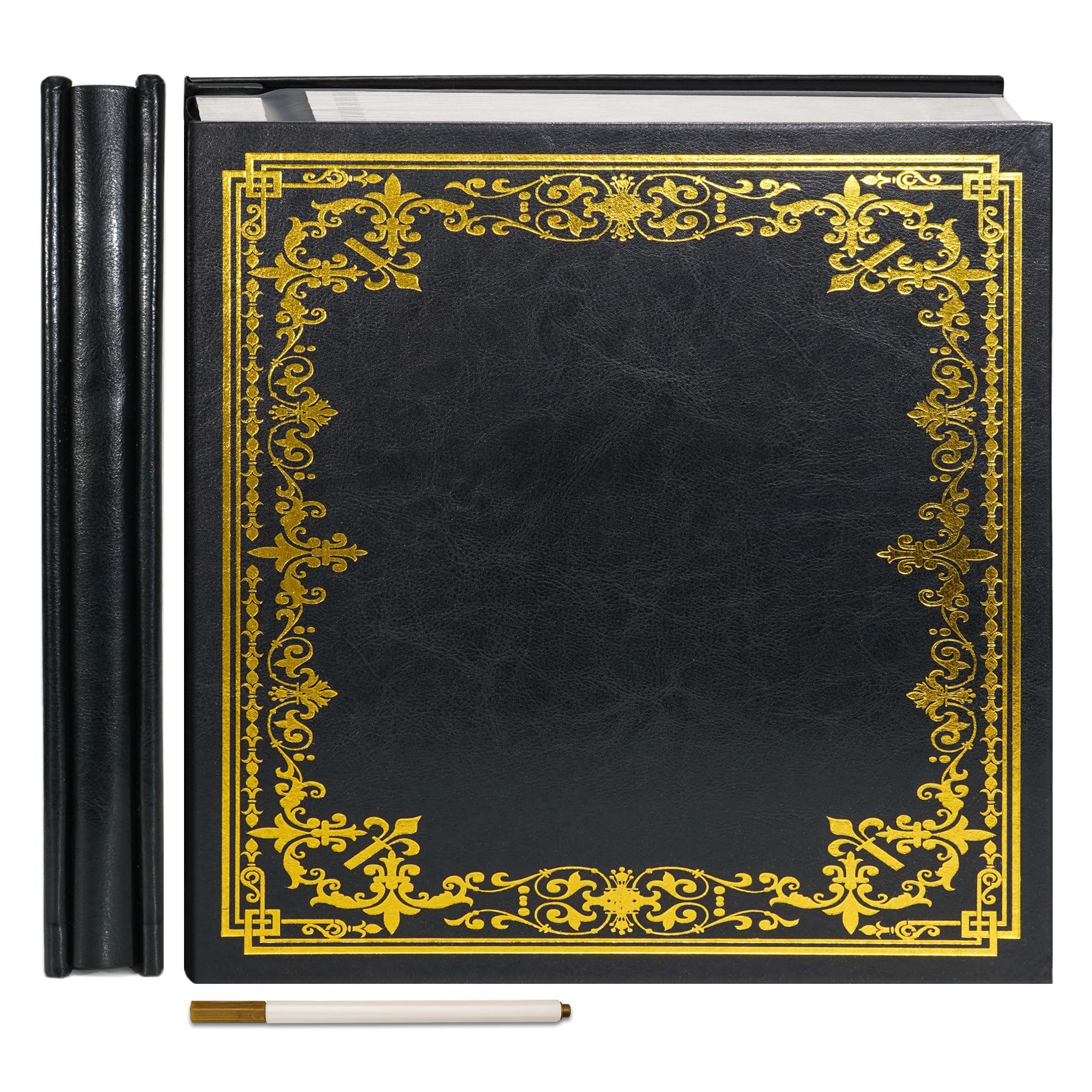 Vienrose Selbstklebendes Fotoalbum 60 Seiten 32,5x33,5 cm, Schwarz | Fotoalbum zum Selbstgestalten, Vintage Erinnerungsalbum, Kunstleder DIY Album, Familienfotos Hochzeit