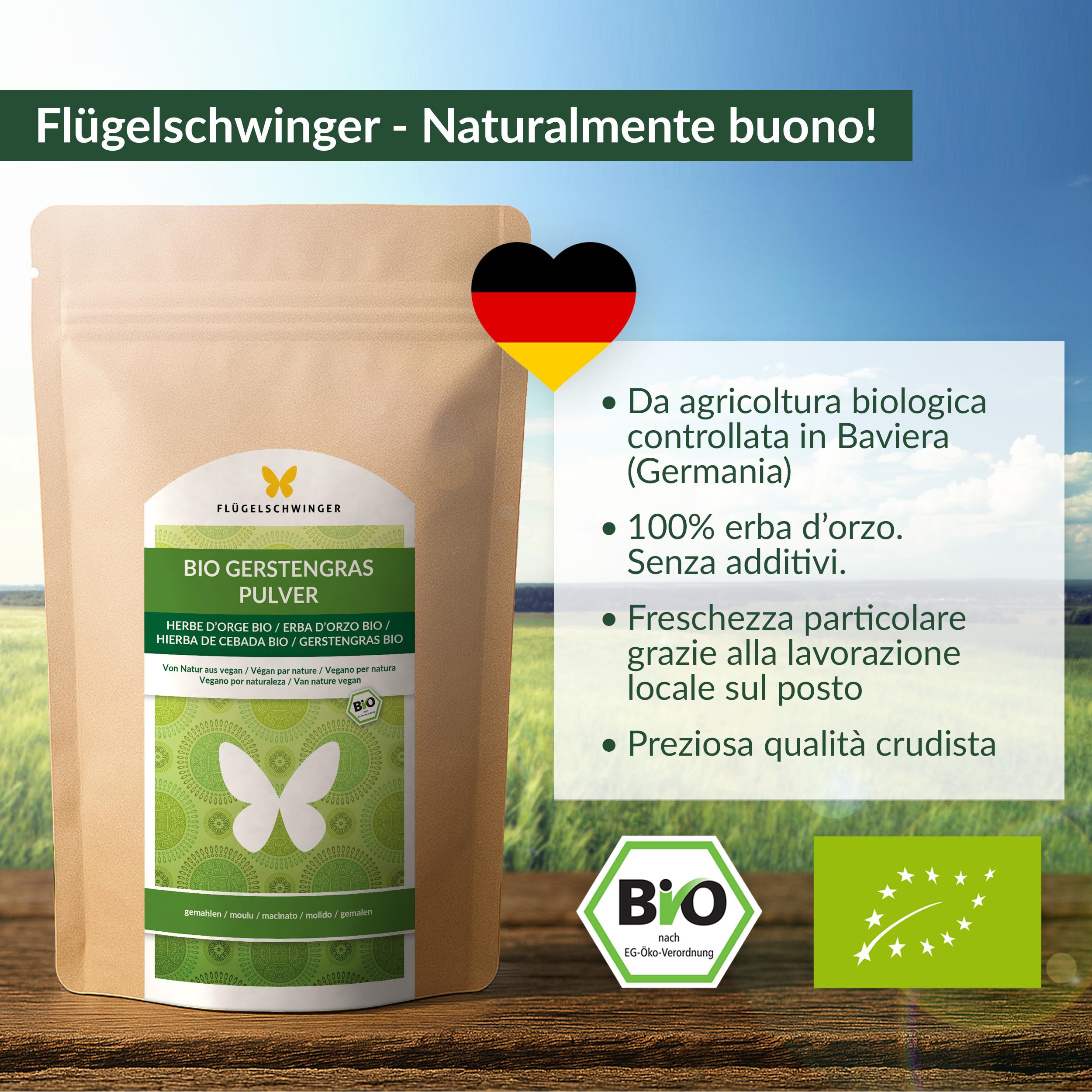 500 g di polvere di erba d’orzo BIO dalla Germania, qualità crudista, da erba giovane, senza additivi, per smoothie verdi