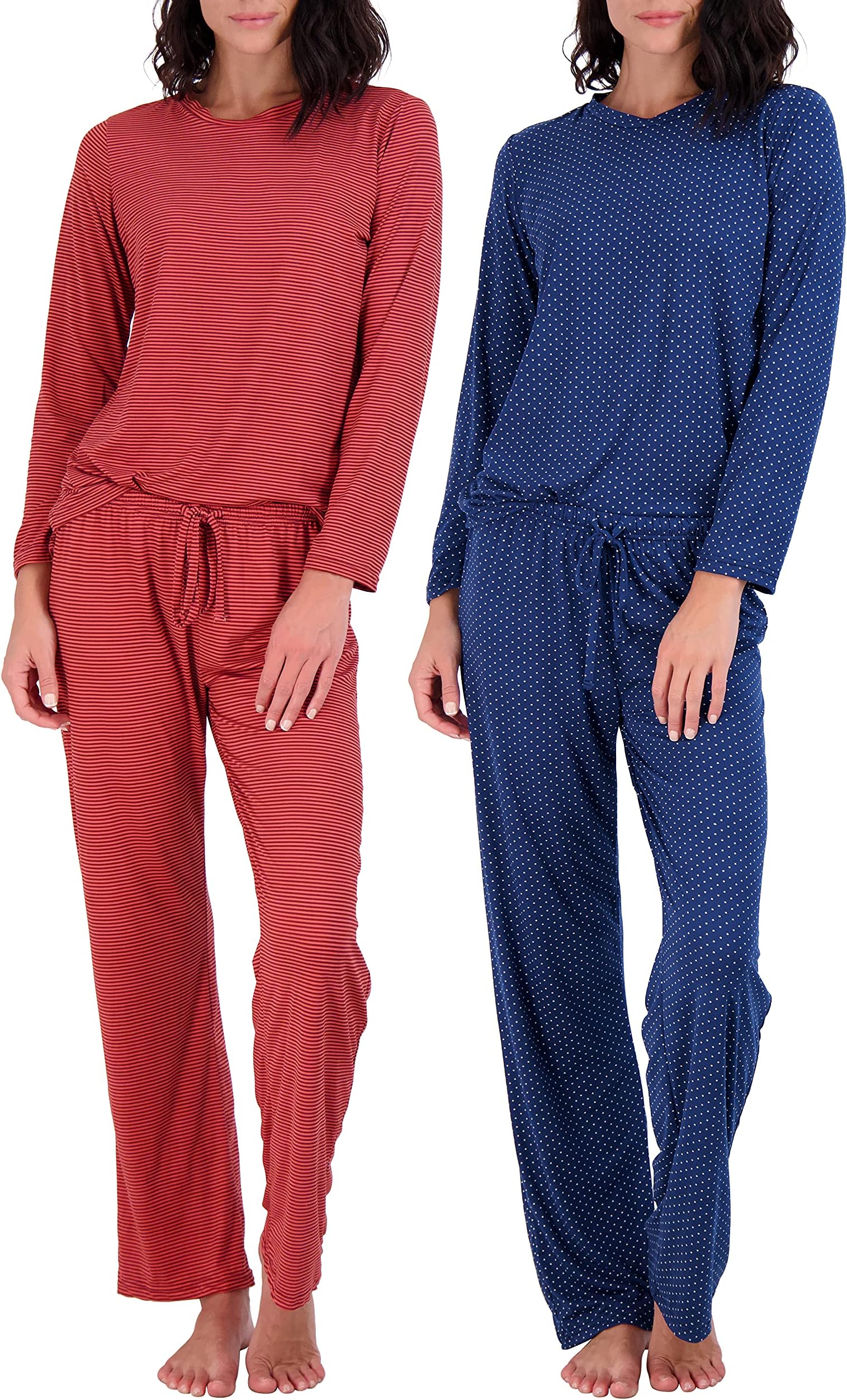Real Essentials2 Pack: Women’s Pajama Set Super-Soft Short & Long Sleeve Top With Pants (Available In Plus Size)