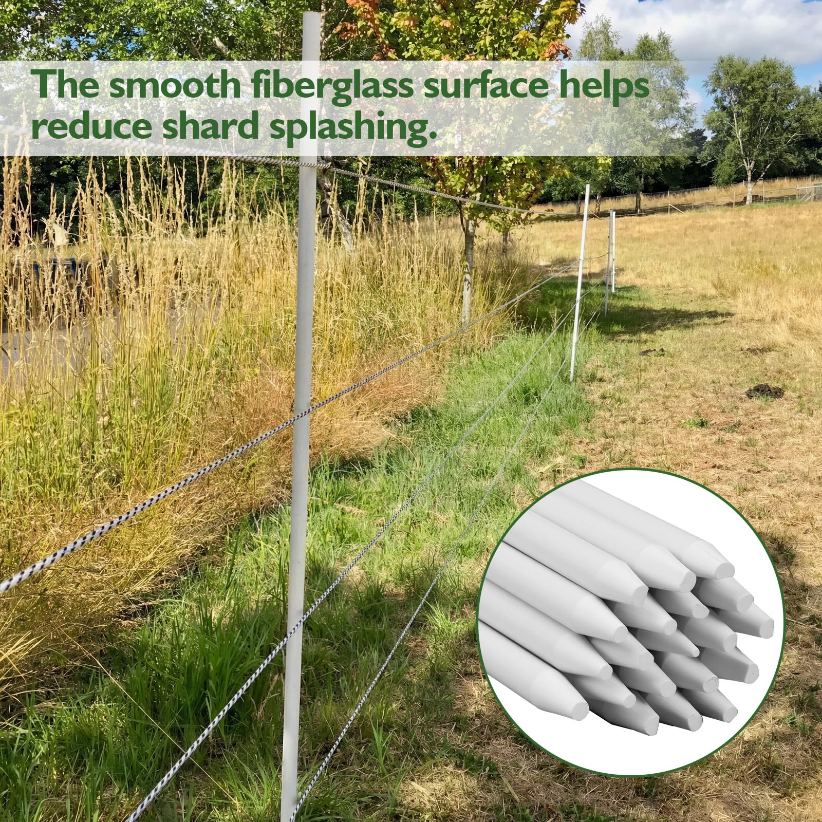 20 pali in fibra di vetro da 1 cm x 91,4 cm, in fibra di vetro, colore bianco, paletti da giardino per piante, pali per alberi, progetti fai da te, artigianato, contenimento del bestiame