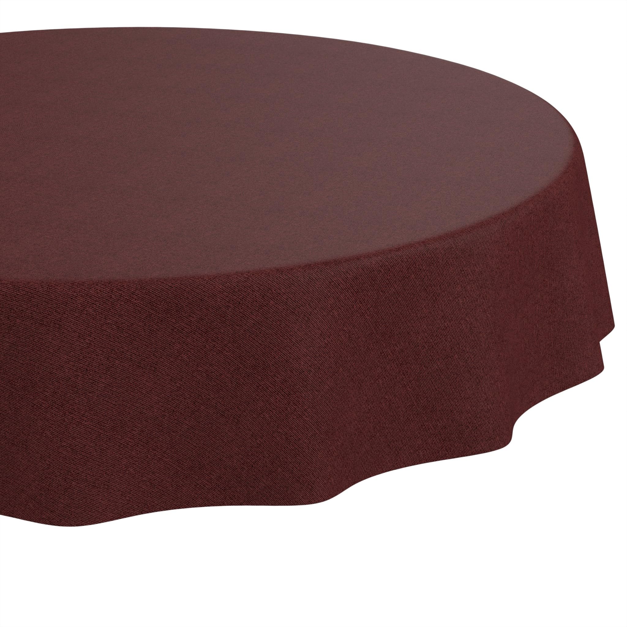 ANRO Washable Tablecloth Bordeaux Linen Look Round 140 cm - Garden Tablecloth Indoor Outdoor Water-Repellent Dirt-Repellent Easy Care Cut Edge